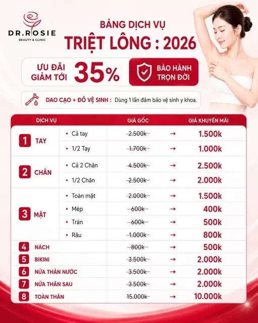 Đón Hè Rực Rỡ Với Siêu Deal Triệt Lông Công Nghệ Cao Giảm Sâu 35% - Bảo Hành Trọn Đời Tại Dr. Rosie